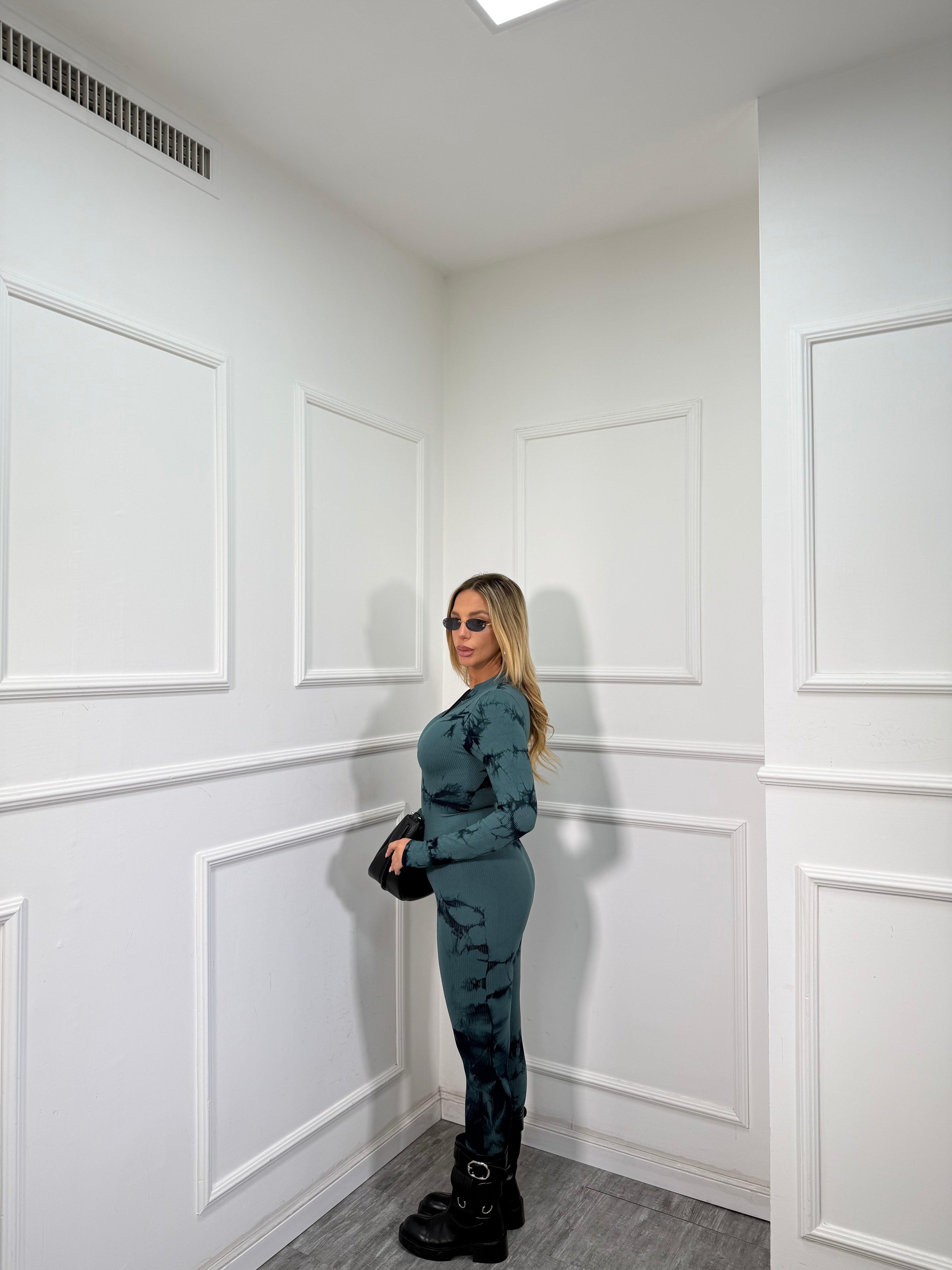 Jumpsuit in lycra microcostine con zip Cher verde 44025