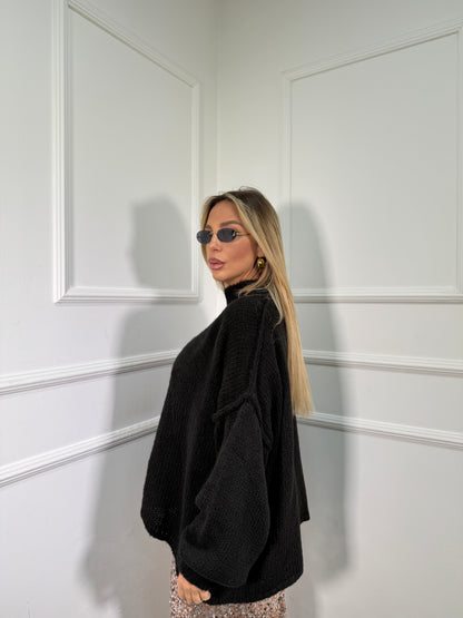 Maxipullover lana cotta Becky nero 31150