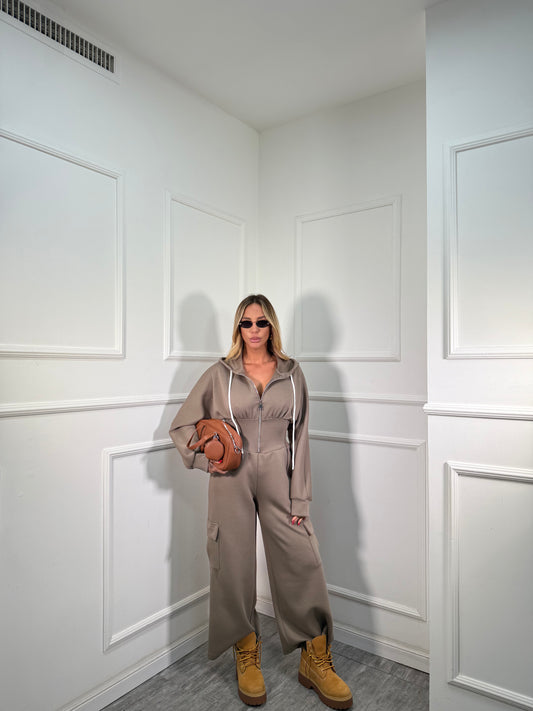Jumpsuit in felpa Ariana taupe 9585