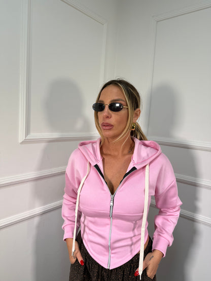 Felpa bustino con zip e cappuccio rosa
