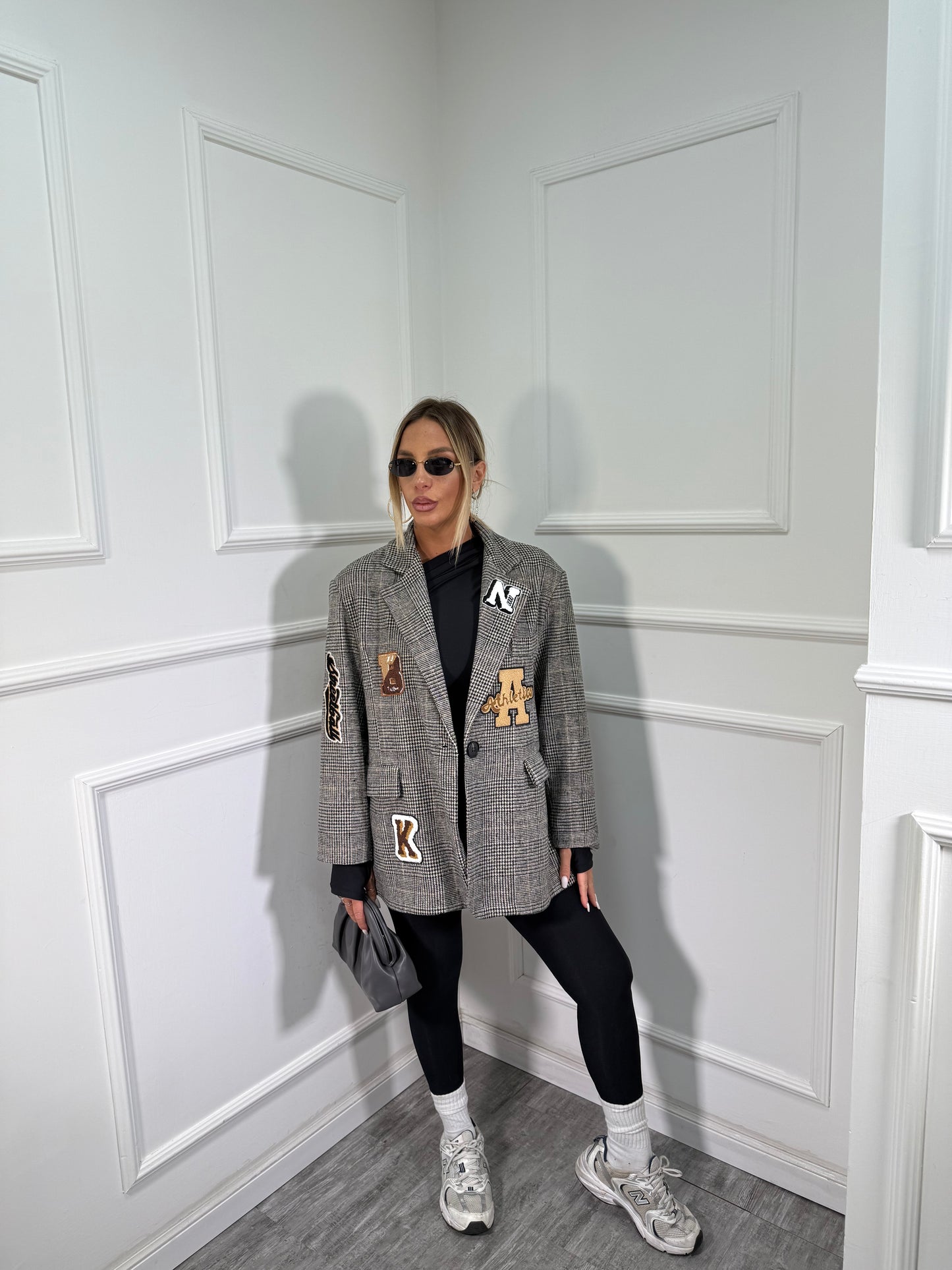 Blazer lana cotta in tweed Patchwork nero 1506087