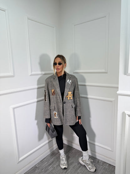 Blazer lana cotta in tweed Patchwork nero 1506087