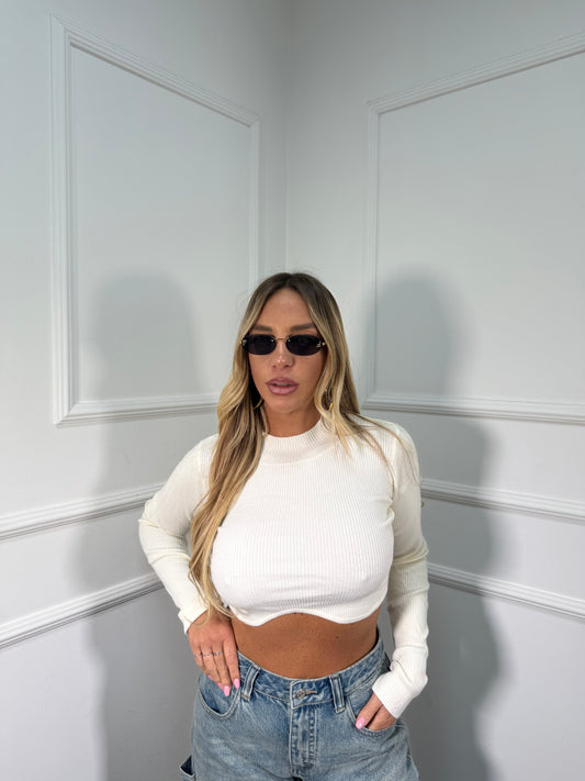 Maglioncino a costine con onda bianco jk8626