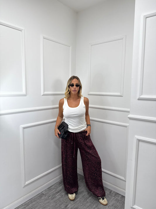 Pantaloni balloon in satin maculati bordeaux 24512