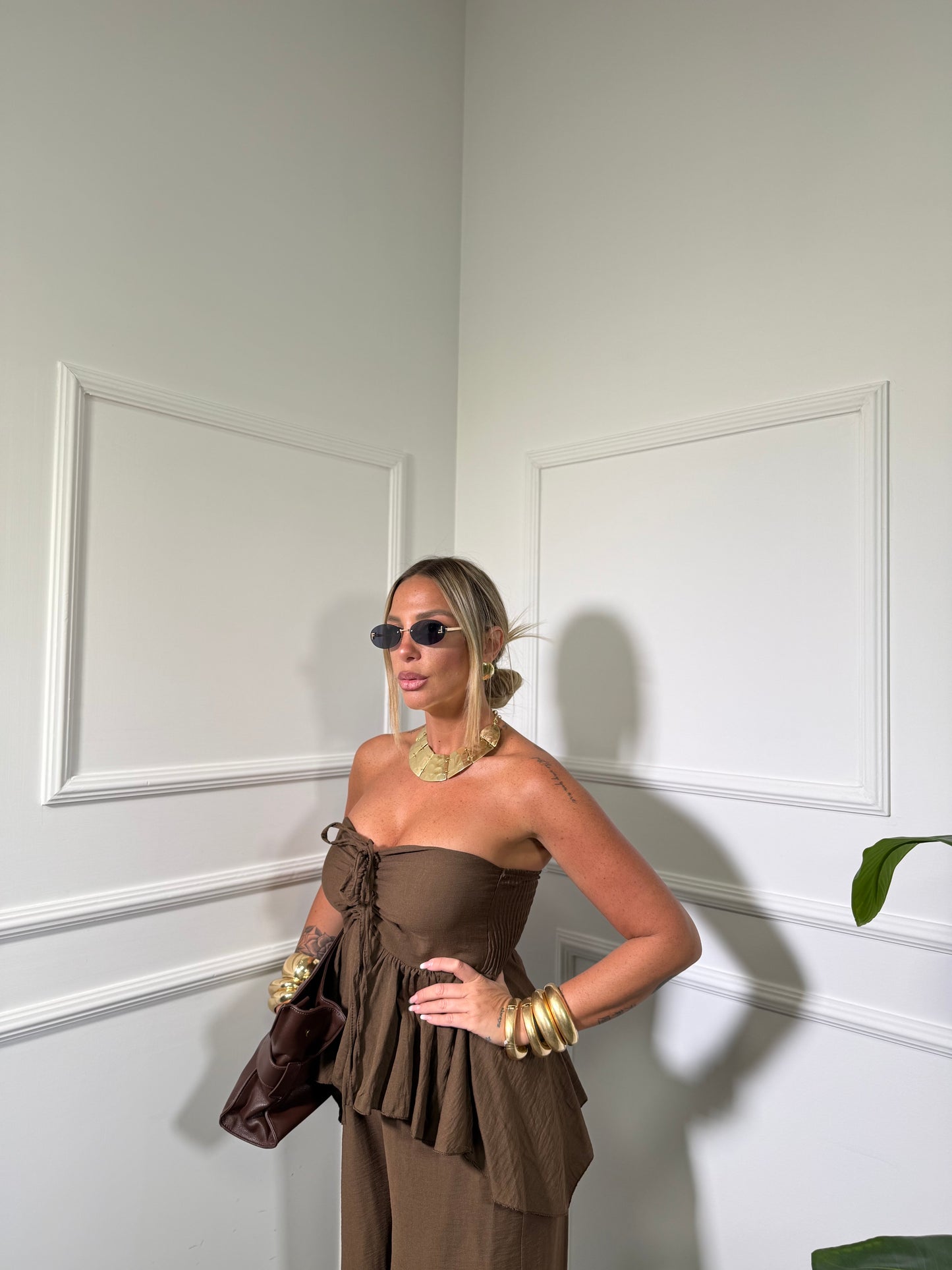 Jumpsuit in viscosa Faraana cioccolato 5133