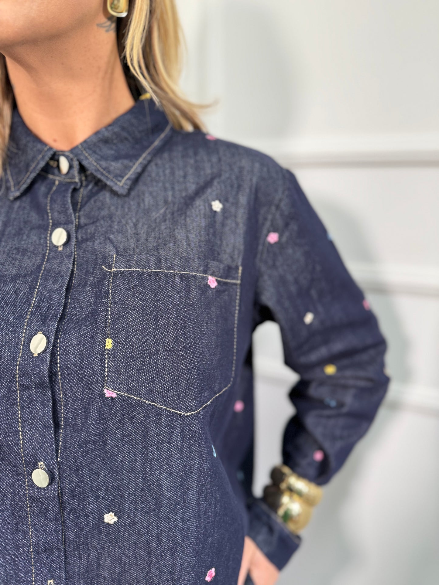 Coordinato in denim micro fiori Kyoto mf2686