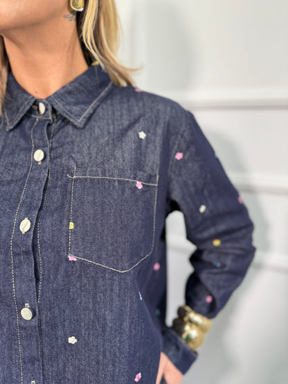 Coordinato in denim micro fiori Kyoto mf2686