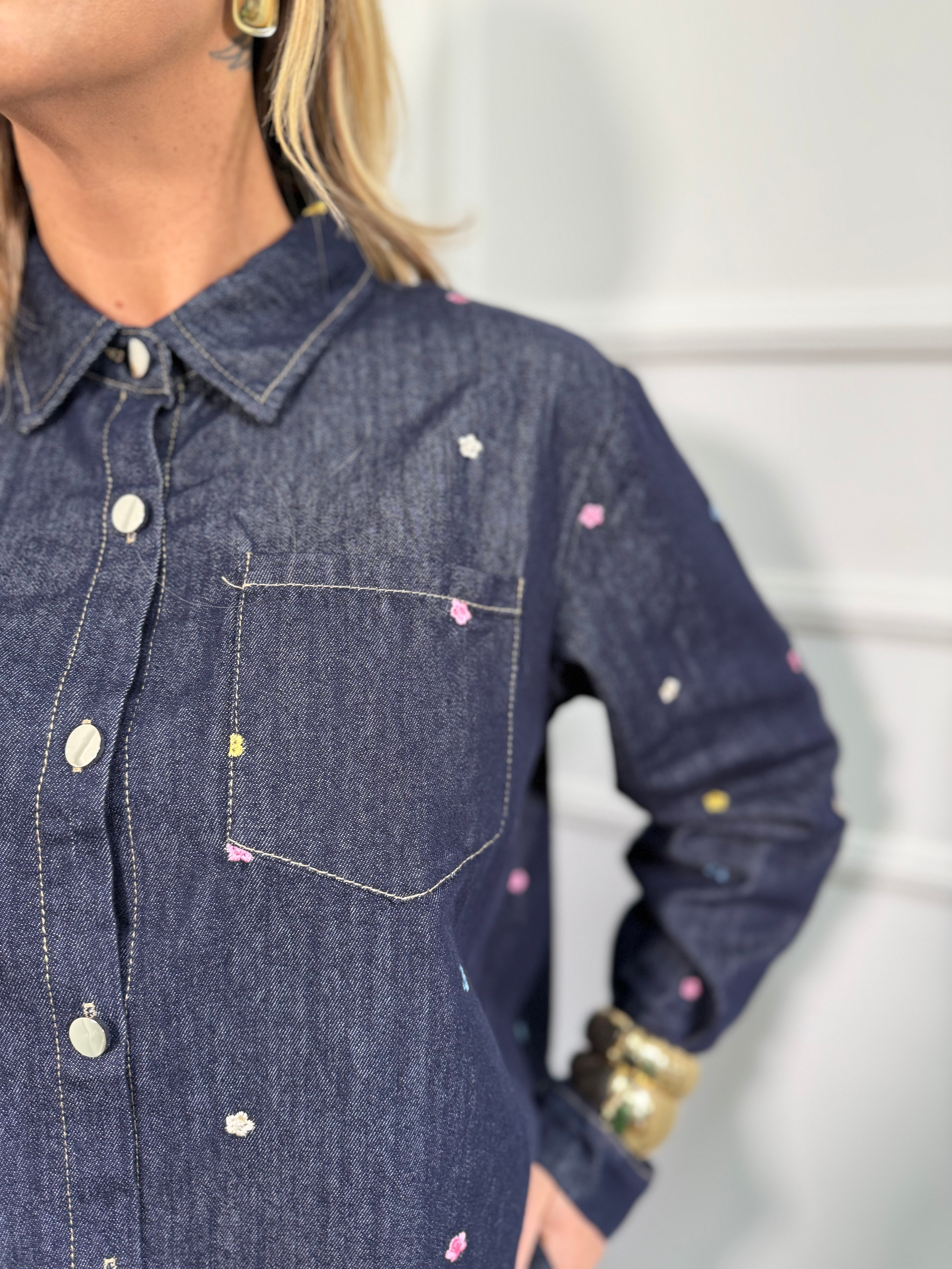 Coordinato in denim micro fiori Kyoto mf2686