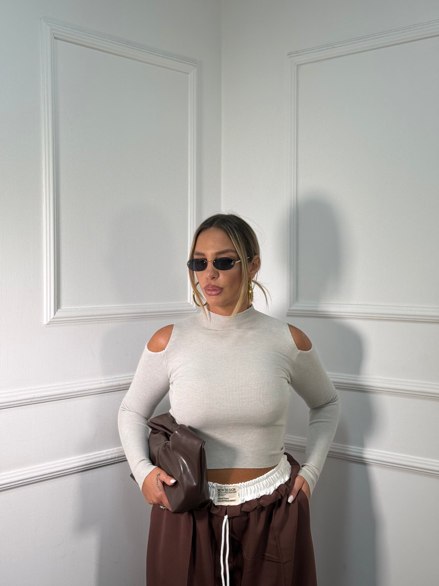 Maglioncino a costine lana rasata Harmony tortora ty8505