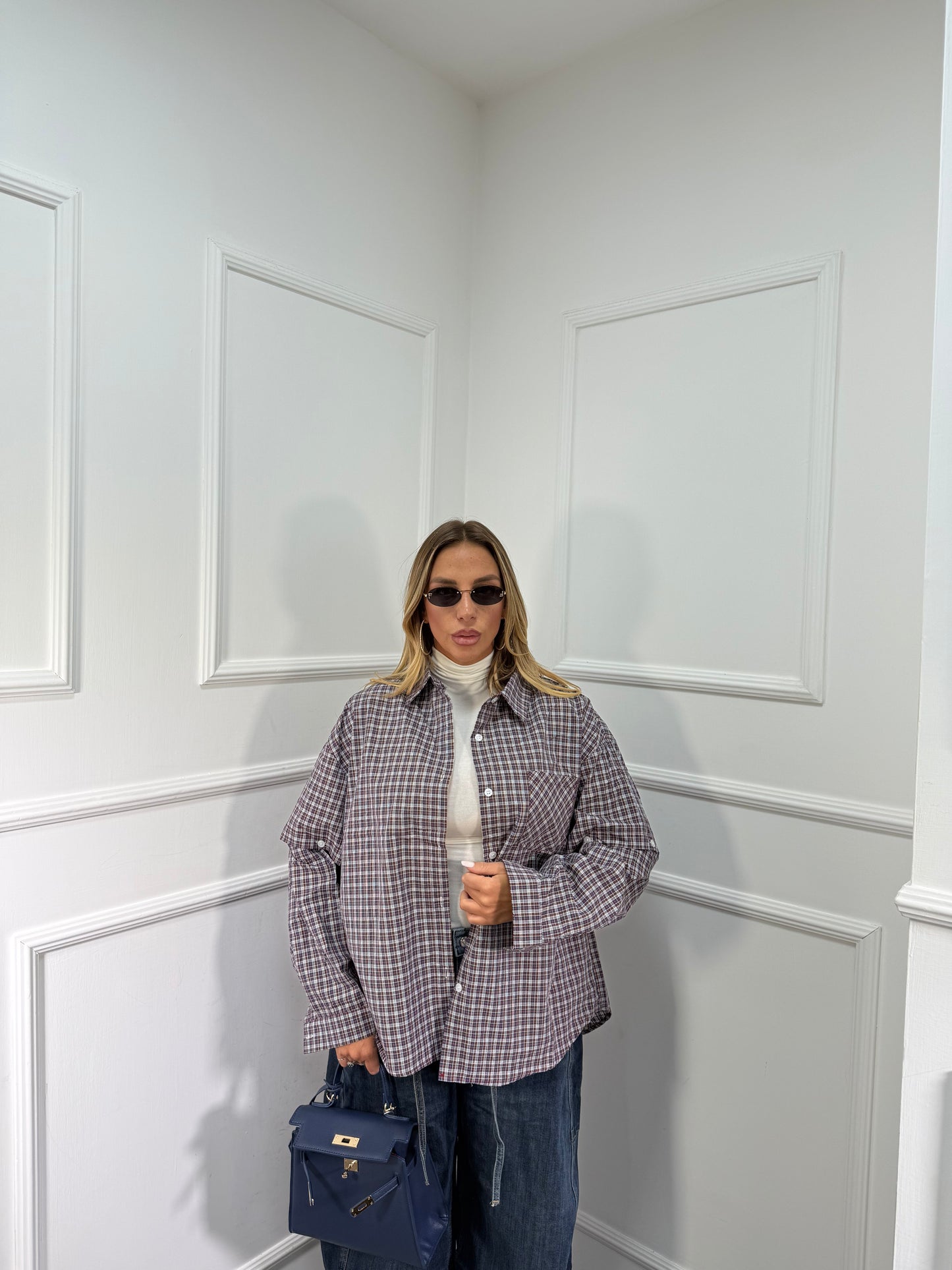Camicia oversize con manicotti Vibes 2.0 blu/cacao mf2698