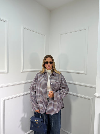 Camicia oversize con manicotti Vibes 2.0 blu/cacao mf2698