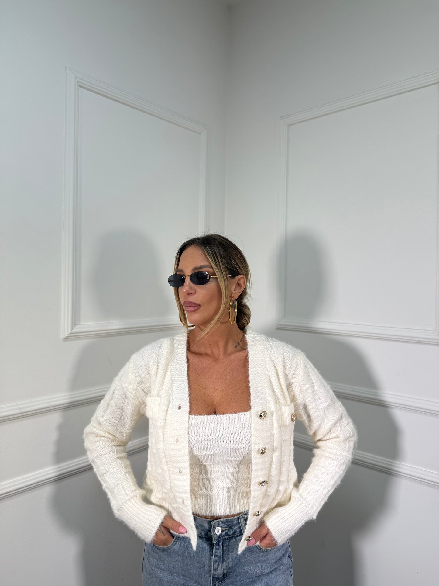 Twin-set in misto lana Lily bianco wz134