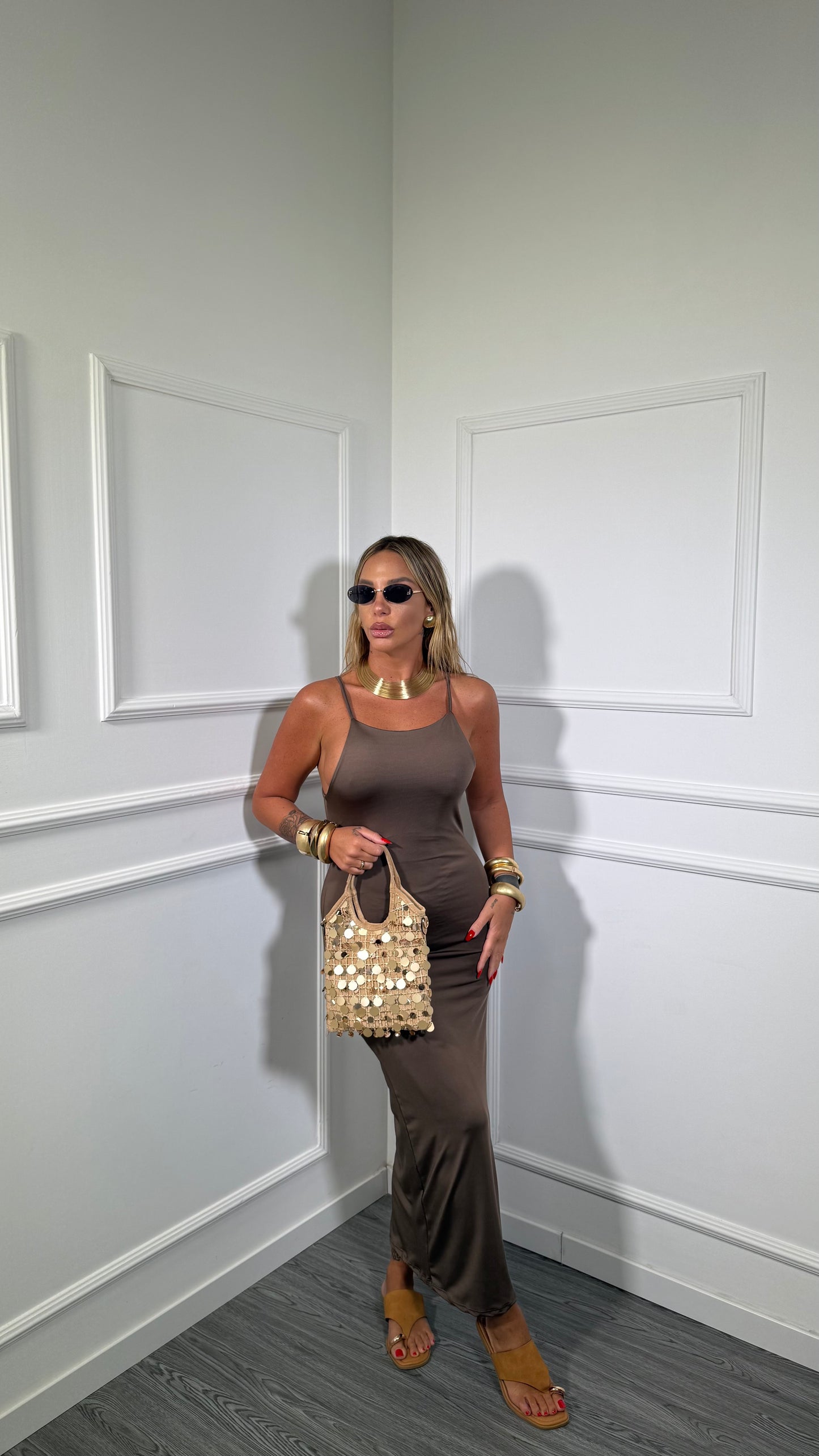 Abito midi in lycra taupe 16719