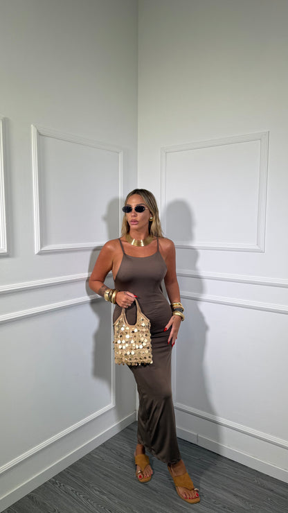Abito midi in lycra taupe 16719