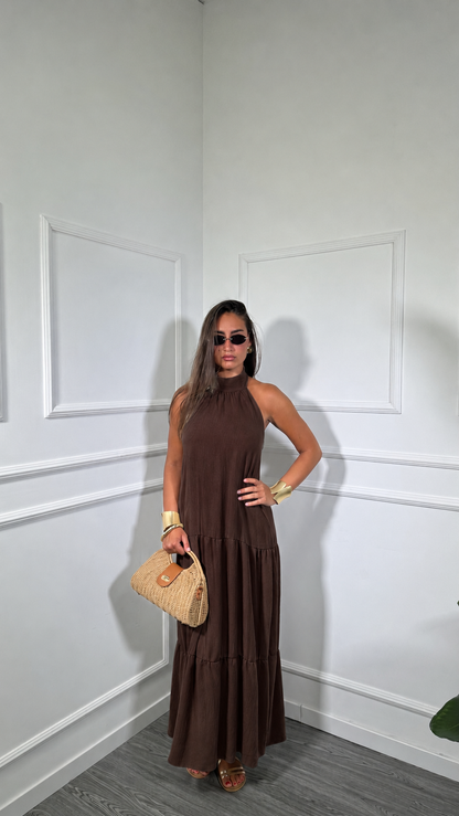 Abito midi con balze Desy marrone