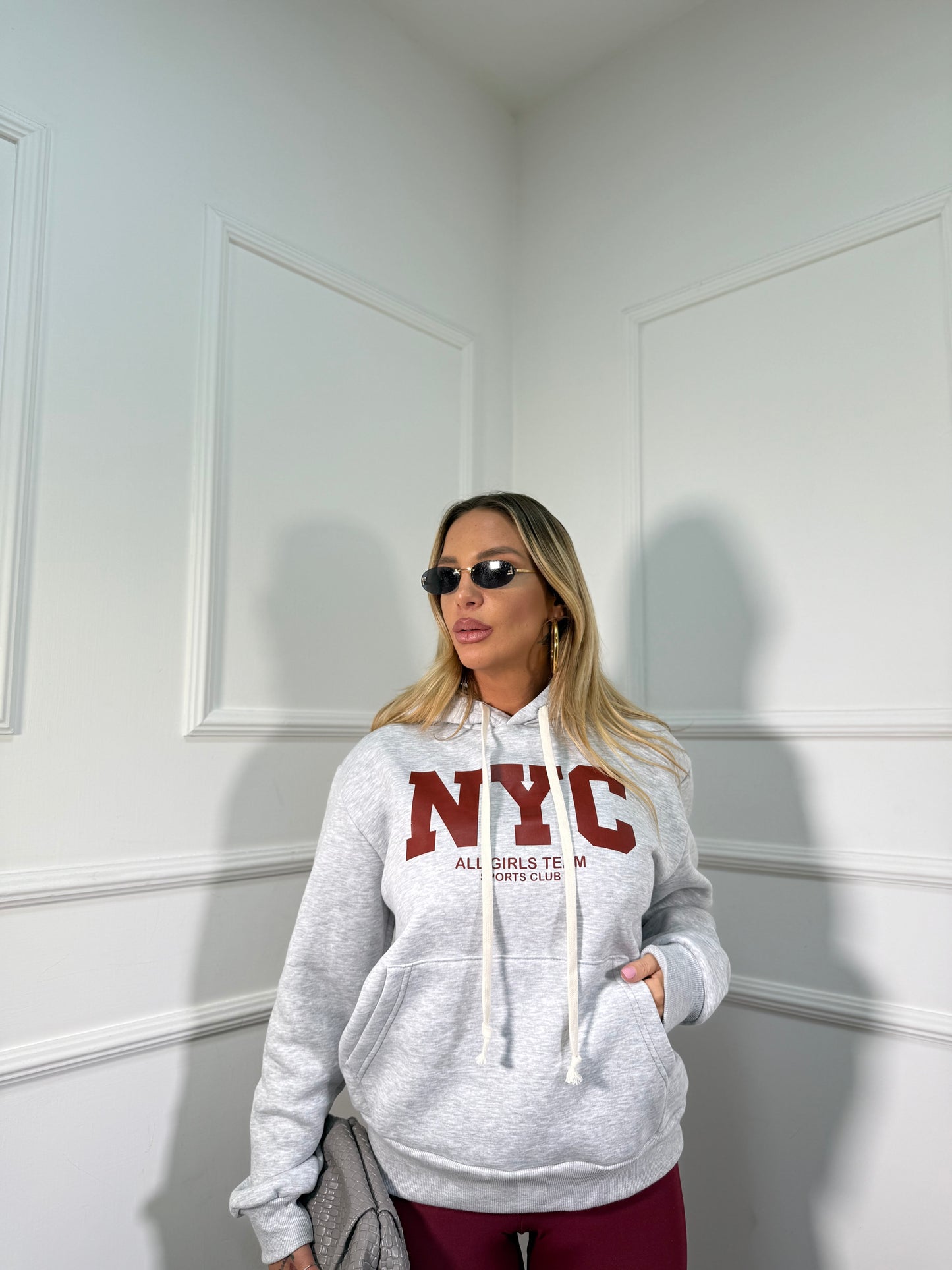 Felpa in pile NYC grigio chiaro