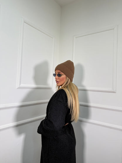 Cappotto lana cotta con cinturino Isabel nero 250179