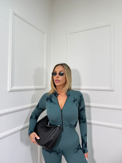 Jumpsuit in lycra microcostine con zip Cher verde 44025