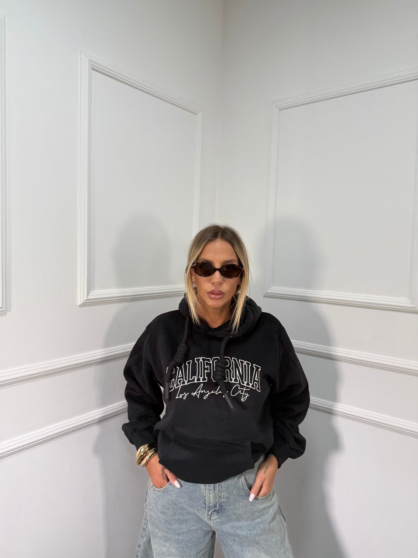 Felpa oversize in pile California nera k3719