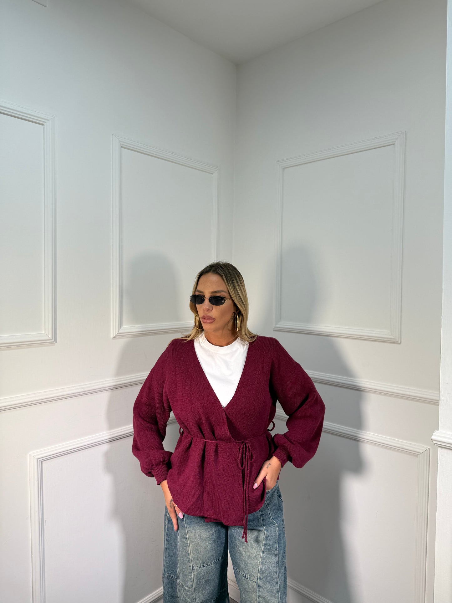 Incrociatina in lana rasata bordeaux 24683