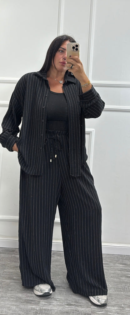 Coordinato gessato Office nero curvy 46/52 25061