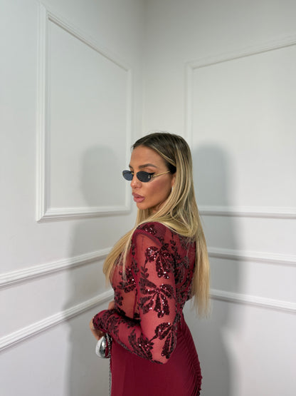 Abito midi con paillettes Samira bordeaux 12295