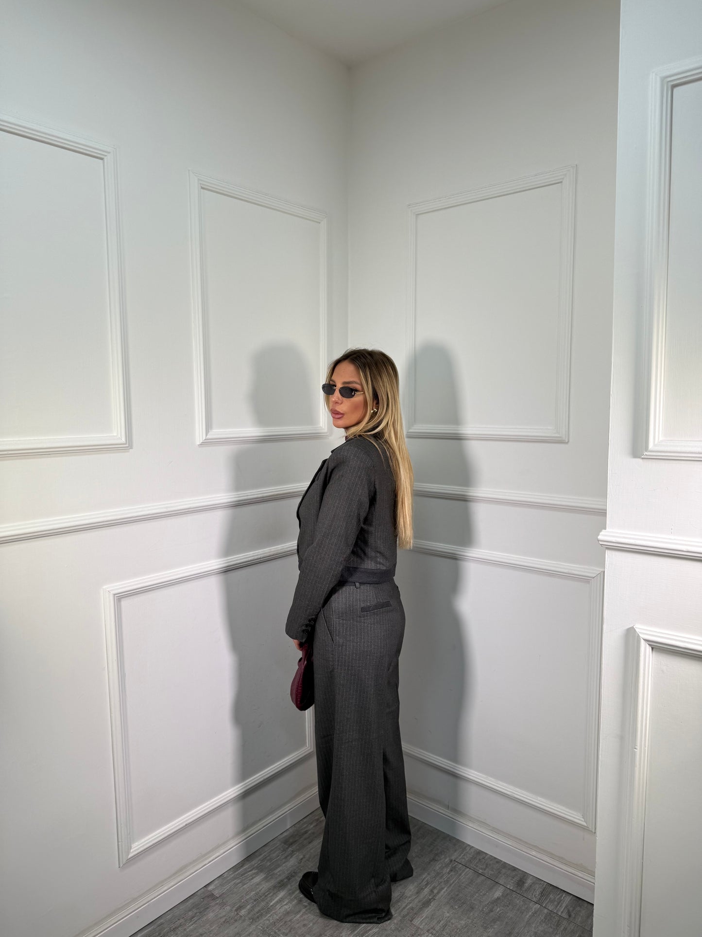 Tailleur gessato James grigio scuro b9626/27