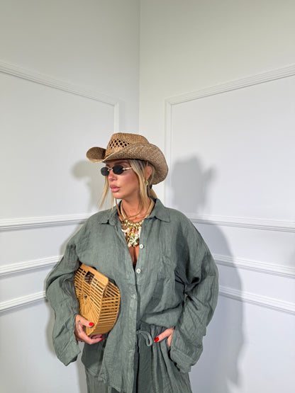 Coordinato in lino (curvy) Shaty verde militare 268161