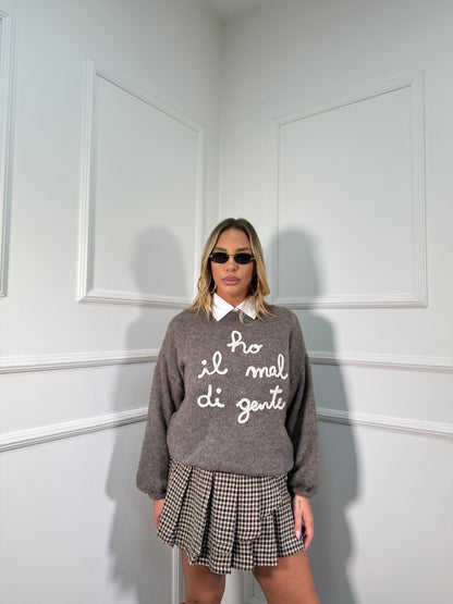 Gonna pieghe asimmetrica a quadretti marrone 25755