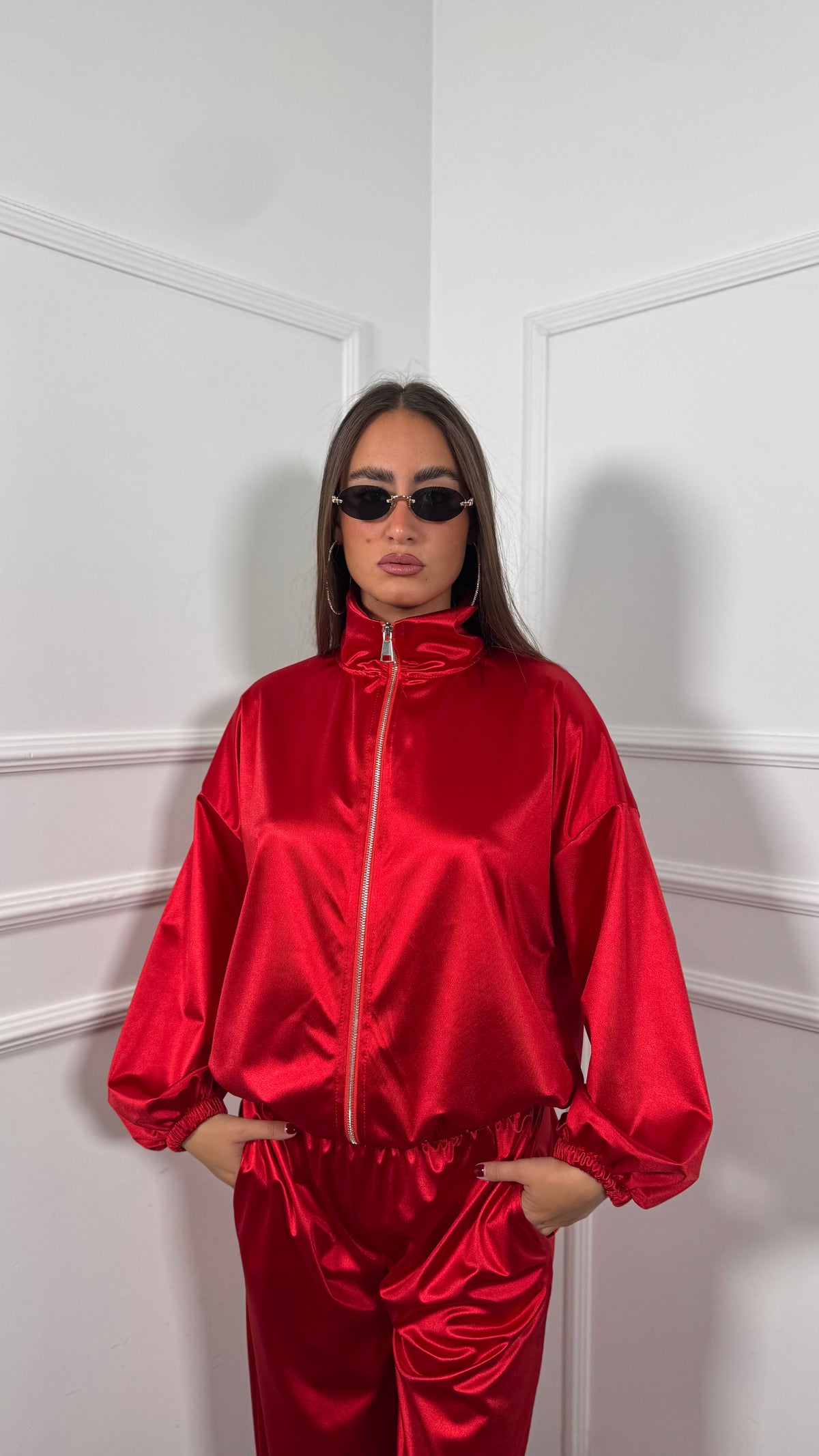 Coordinato tuta in raso Glow rosso m8776