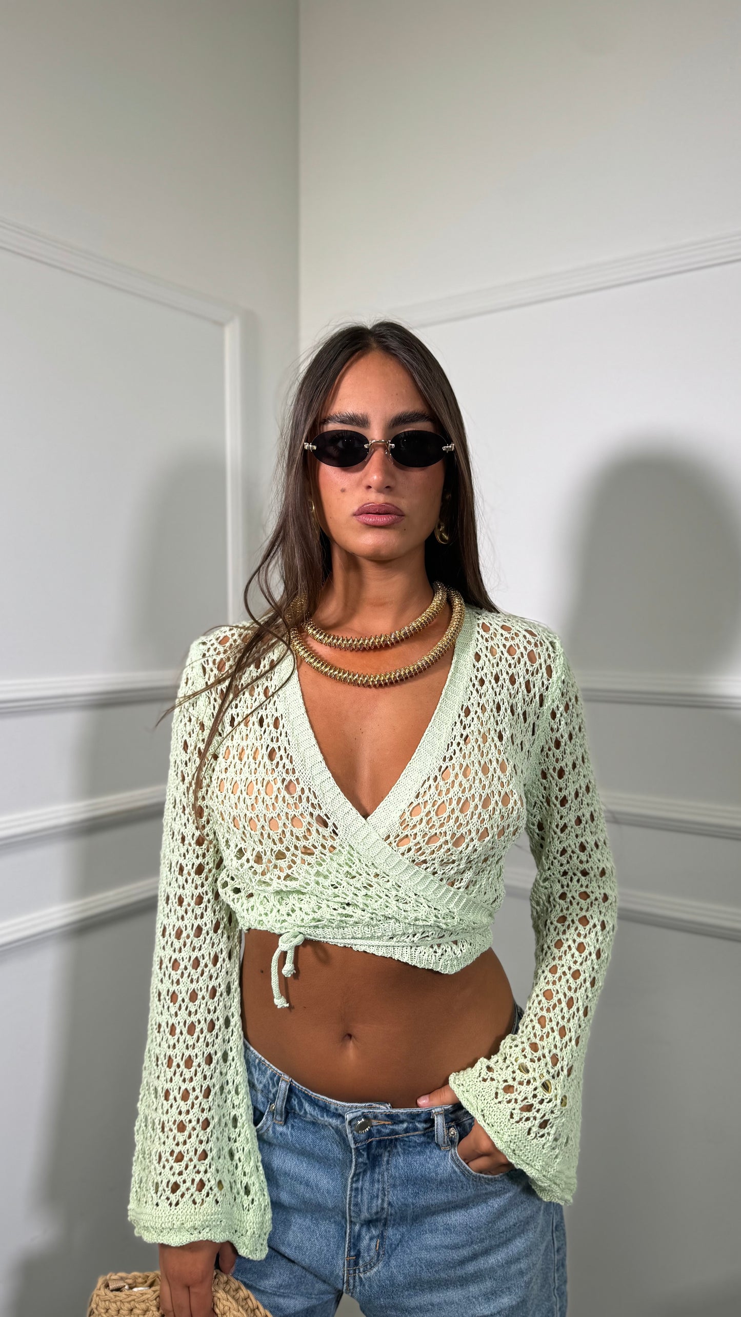 Incrociatina in crochet Benny verde menta