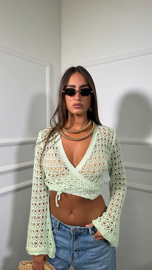 Incrociatina in crochet Benny verde menta