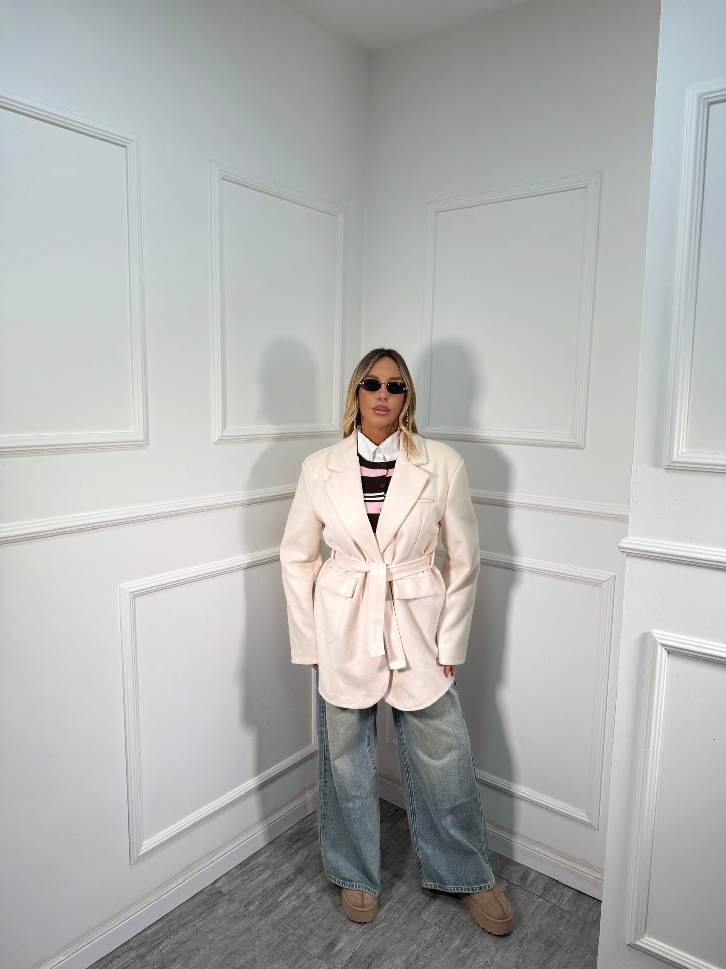 Blazer coat in panno con fusciacca panna 88815