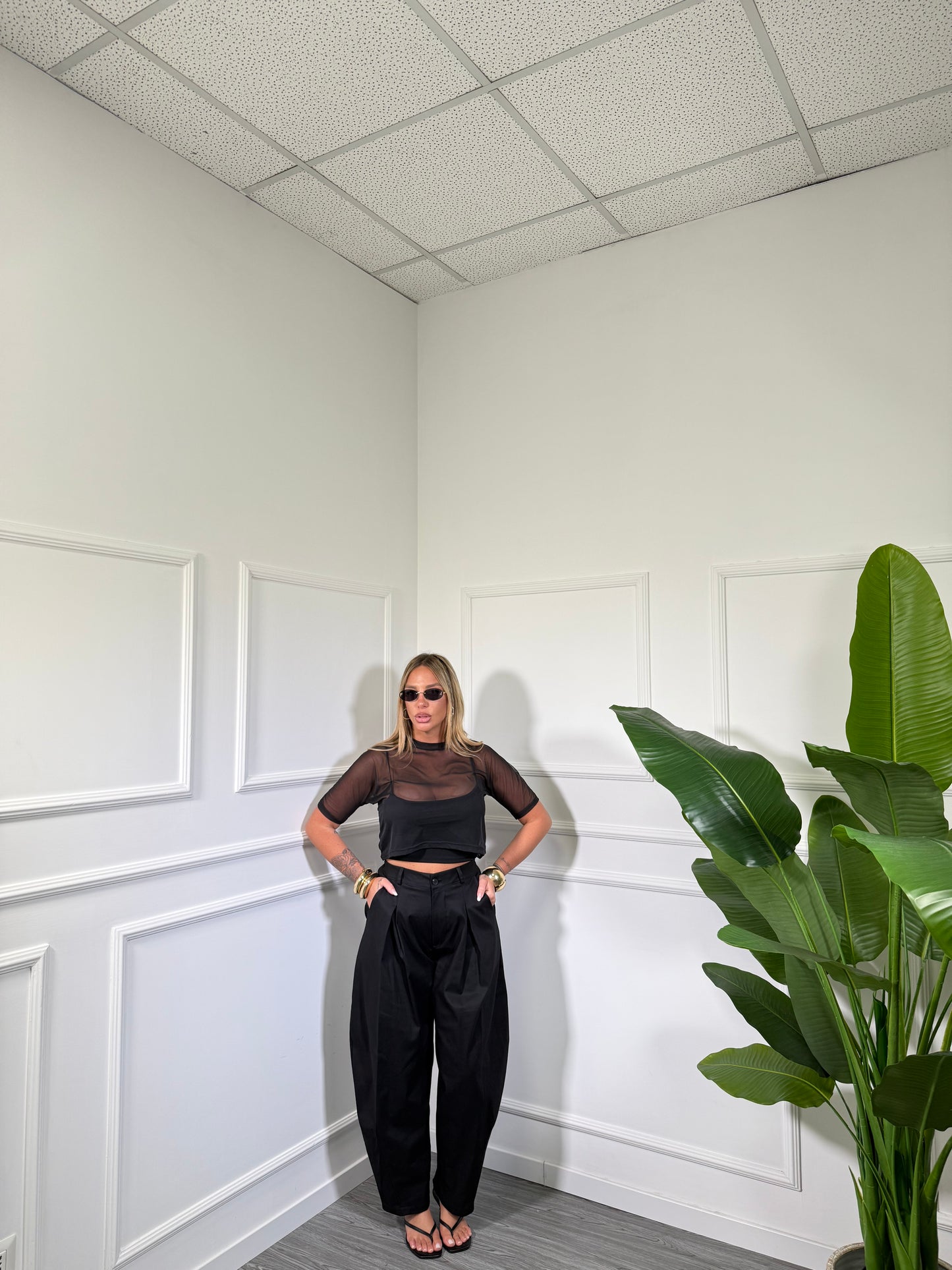Pantaloni balloon tessuto tecnico by justwest Orange nero 12651p