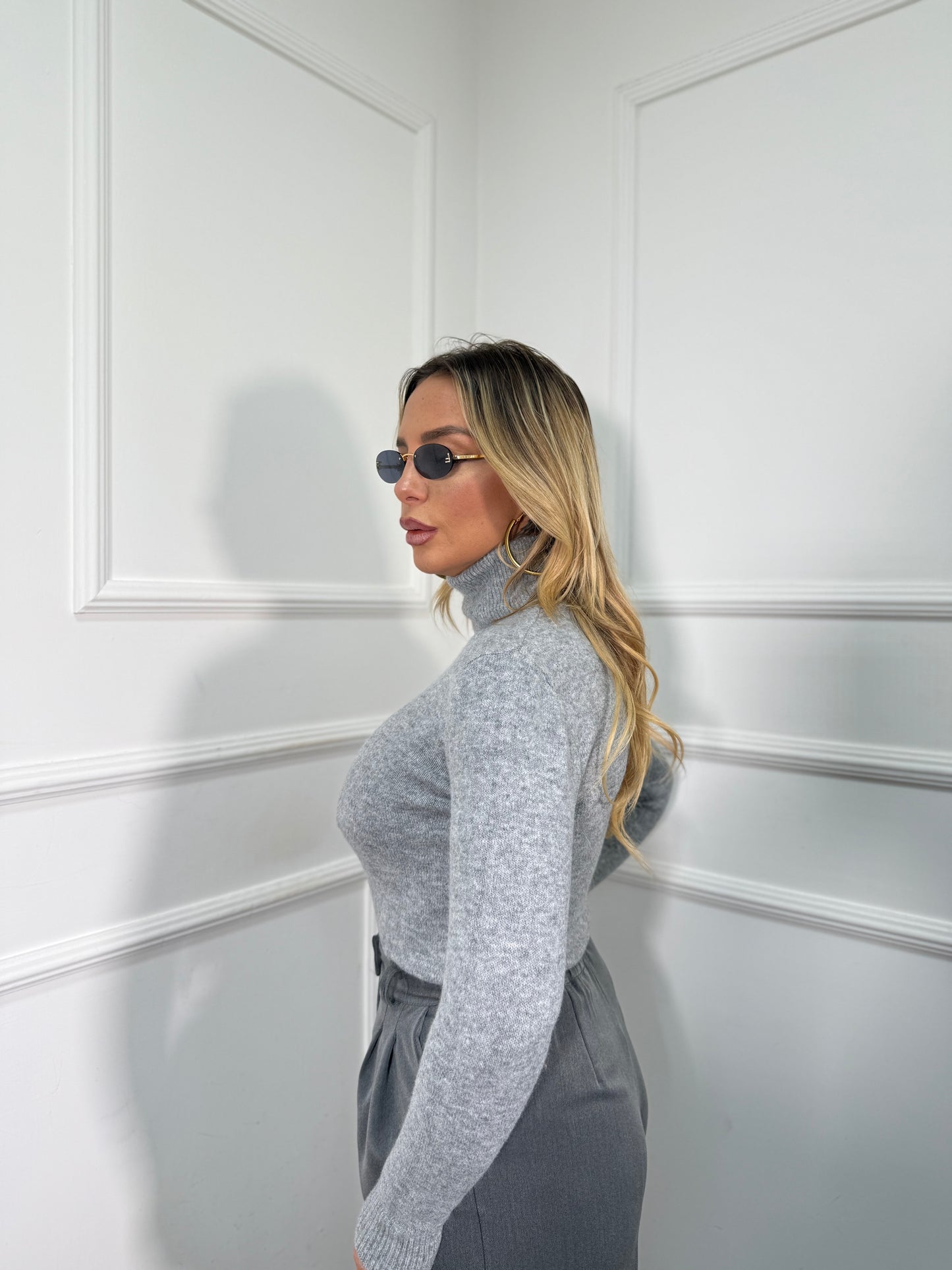 Maglioncino collo alto in lana cotta Everyday grigio chiaro g091