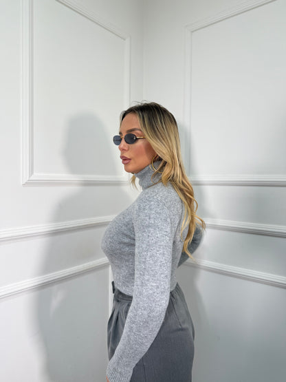 Maglioncino collo alto in lana cotta Everyday grigio chiaro g091