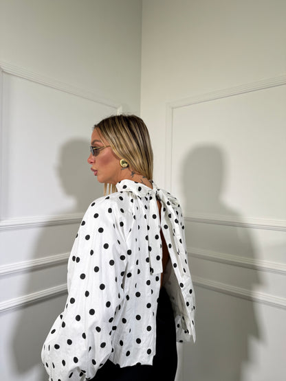 Blusa balloon scollo sul retro a pois bianca 61296