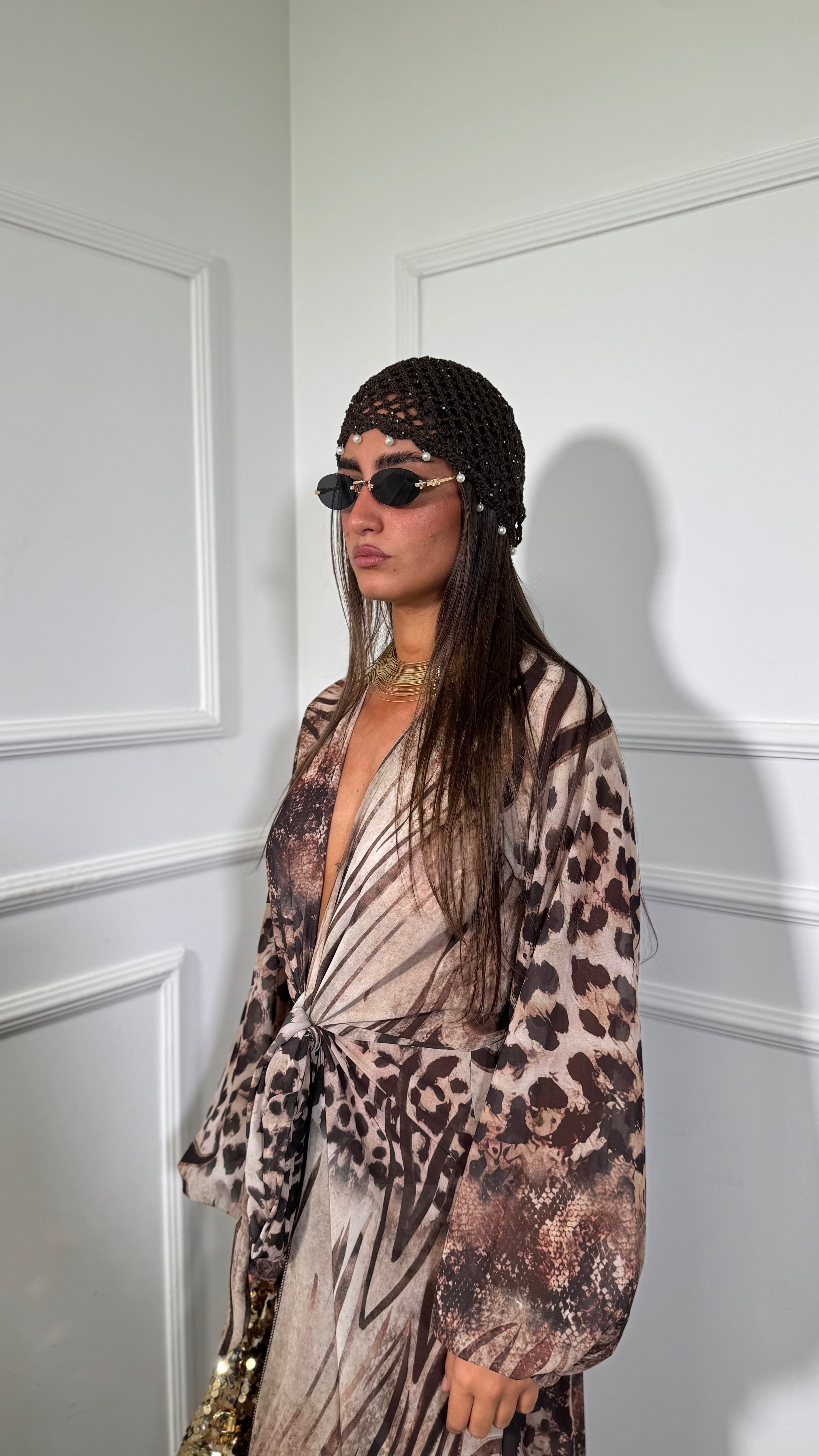 Copricostume lungo in chiffon maculato Emys 7906