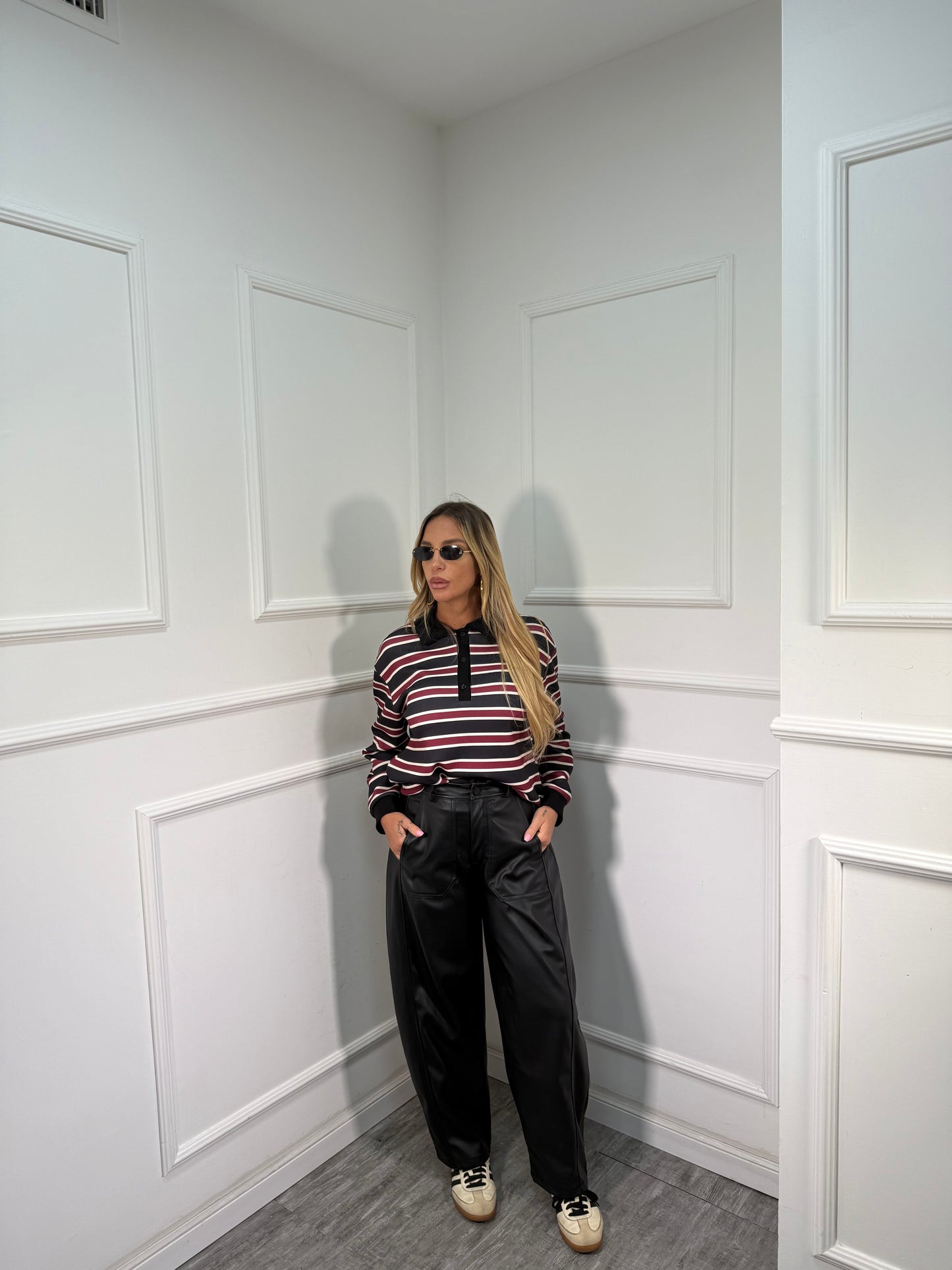 Pantaloni balloon in ecopelle Vegas nero 7222