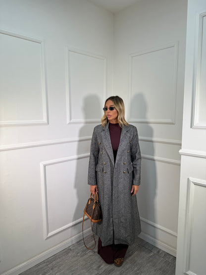 Cappotto spigato doppiopetto con spalline grigio 2898