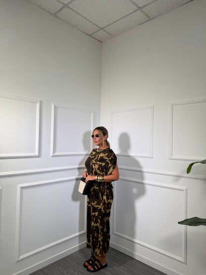 Abito midi semi velato militare (marrone)