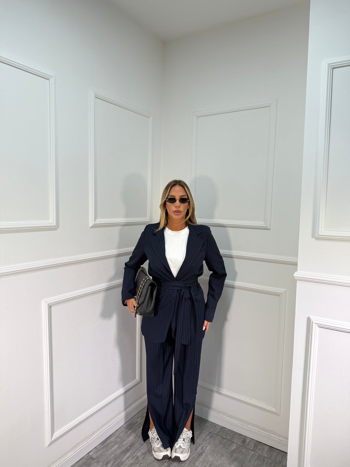 Tailleur gessato Camy blu navy a0461