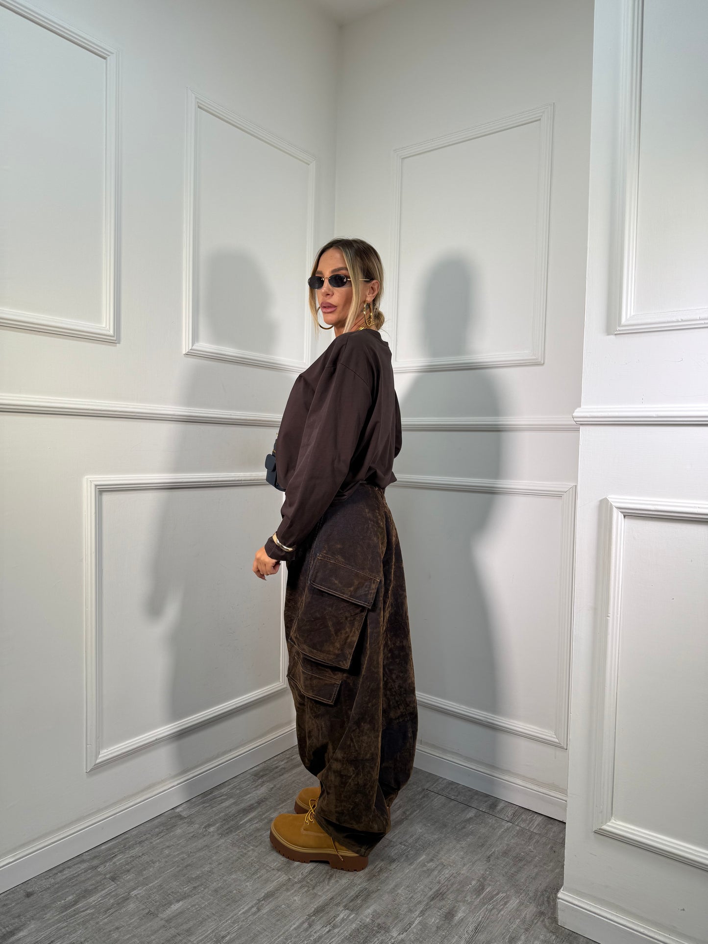 Jeans balloon denim e velluto Tonka cacao