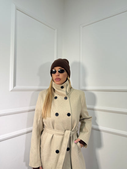 Maxi cappotto collo alto Boston panna 251148