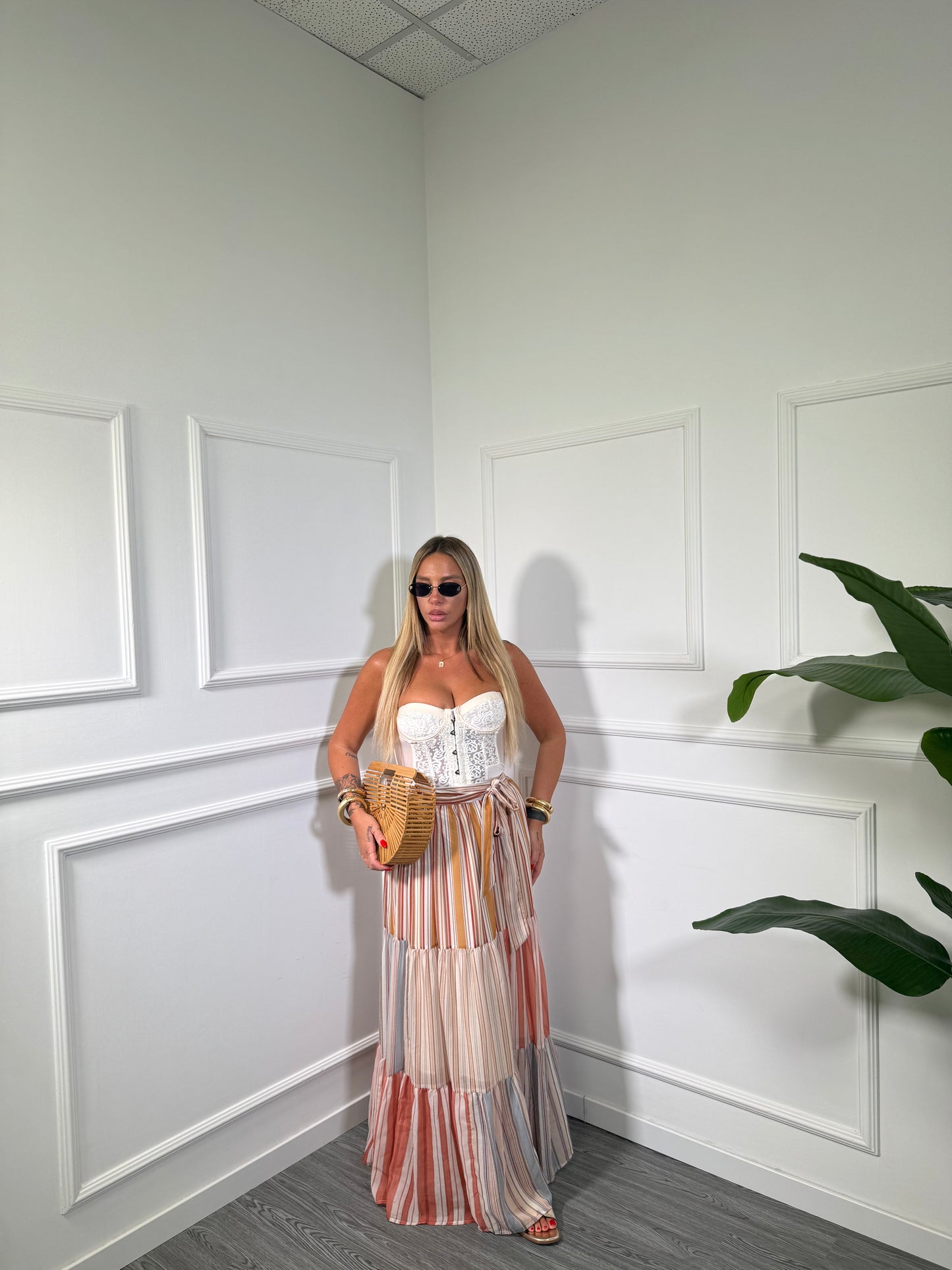 Gonna midi in chiffon a righe Gipsy go18236