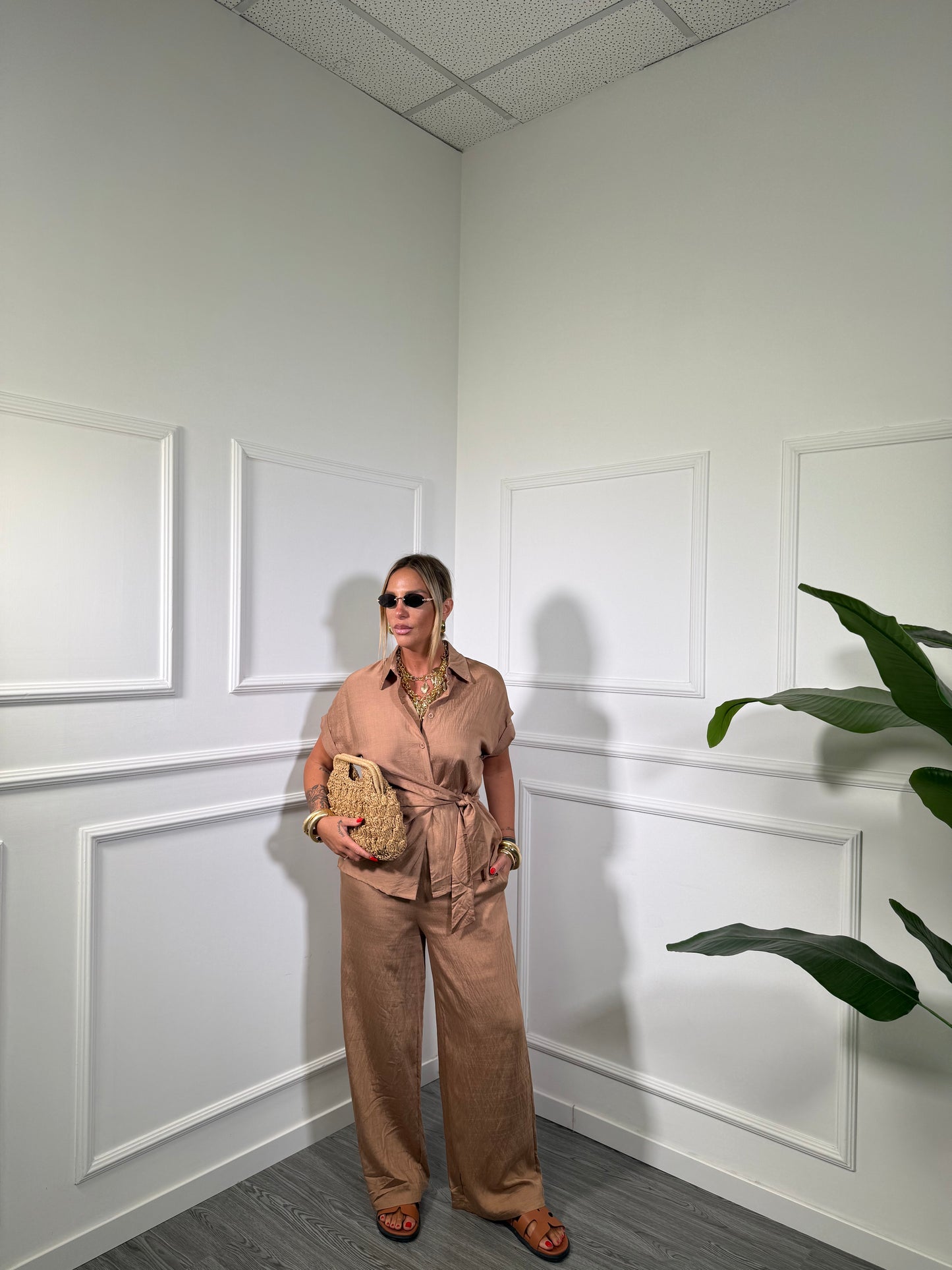 Coordinato misto lino camel 980