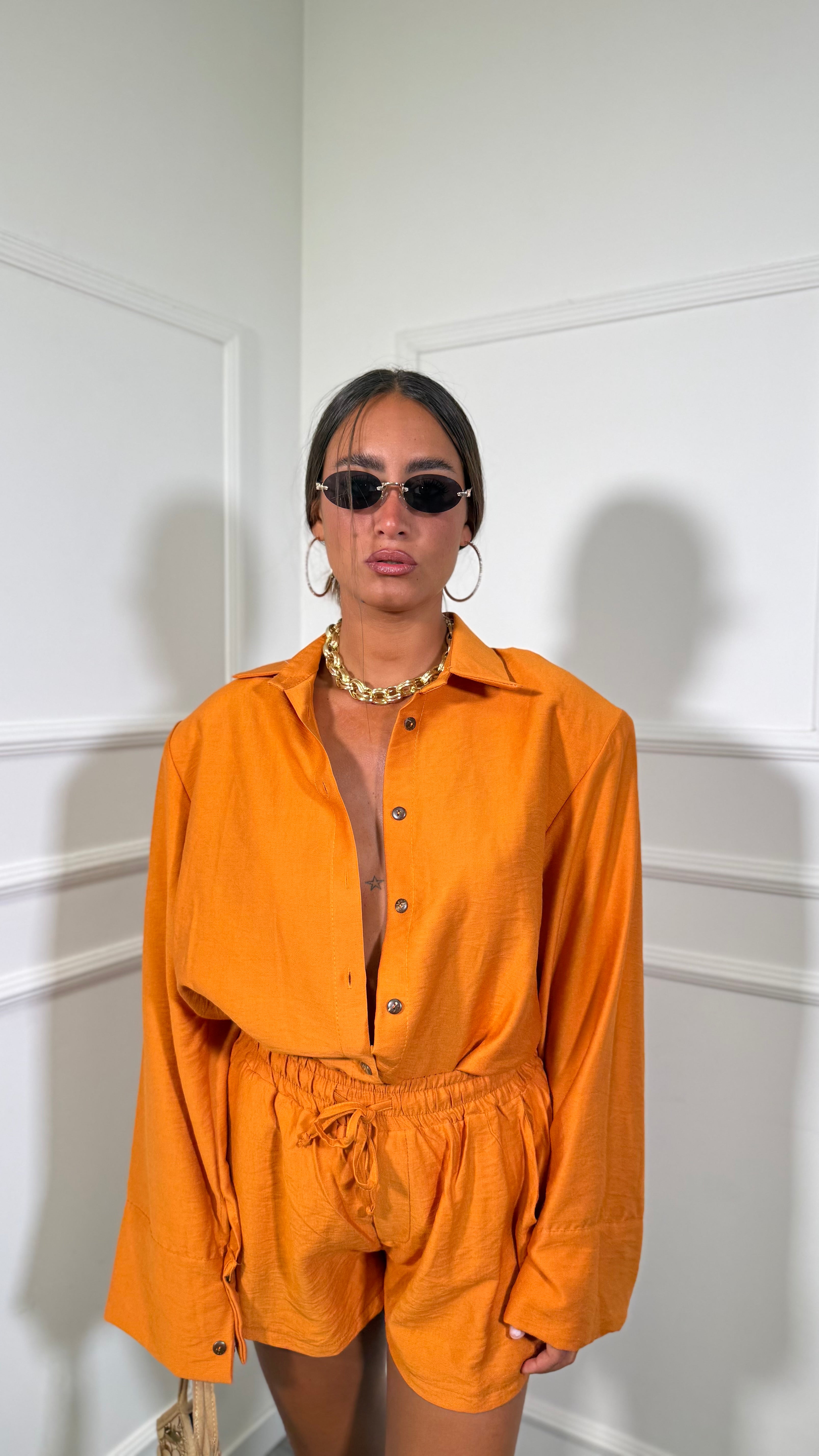 Coordinato misto lino con spalline Sirenuse arancio 7105
