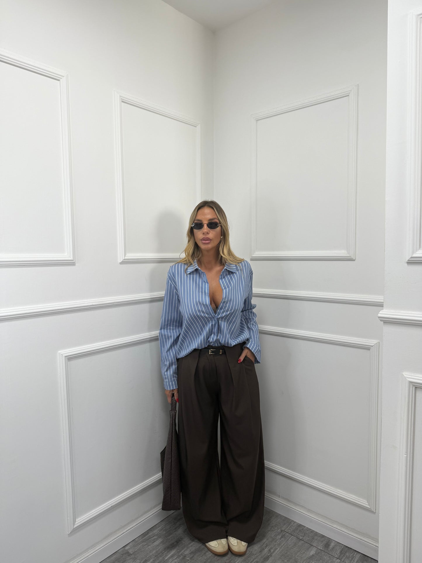 Camicia in cotone oversize a righe Today azzurra/bianca