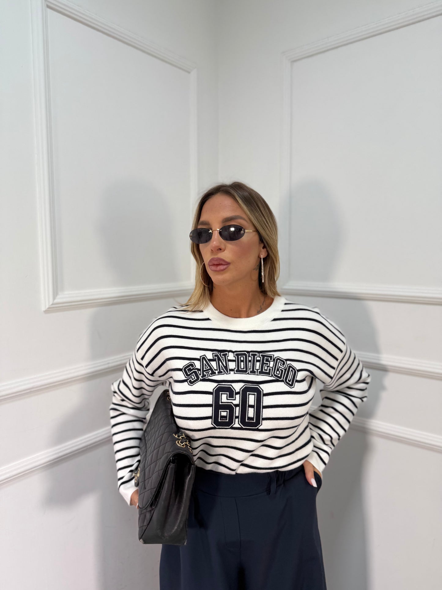 Maglioncino in lana rasata San Diego bianco/blu em522