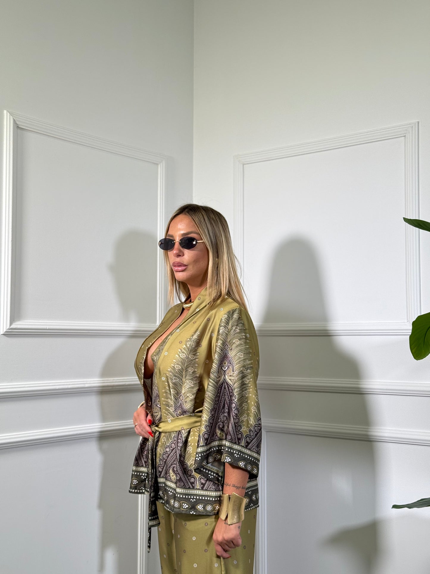 Coordinato kimono in satin Emirates verde avocado 26417